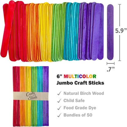 6 Inch Jumbo Craft Sticks, Yellow, 100 Pack | Jumbo wood sticks; actual size 5.9 x 0.7 in. Wider than standard popsicle sticks for crafts, classrooms and STEM projects.