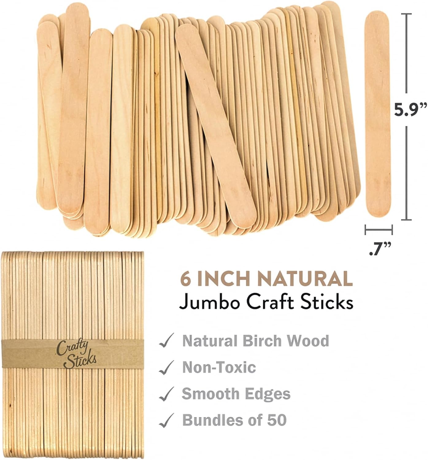 6 Inch Jumbo Craft Sticks, Yellow, 100 Pack | Jumbo wood sticks; actual size 5.9 x 0.7 in. Wider than standard popsicle sticks for crafts, classrooms and STEM projects.