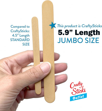 6 Inch Jumbo Craft Sticks, Yellow, 100 Pack | Jumbo wood sticks; actual size 5.9 x 0.7 in. Wider than standard popsicle sticks for crafts, classrooms and STEM projects.