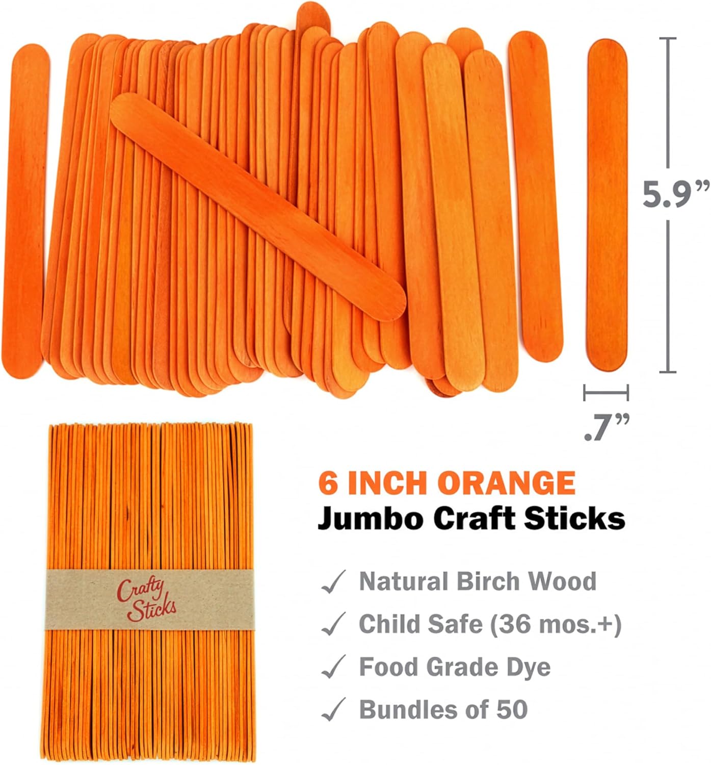 6 Inch Jumbo Craft Sticks, Yellow, 100 Pack | Jumbo wood sticks; actual size 5.9 x 0.7 in. Wider than standard popsicle sticks for crafts, classrooms and STEM projects.