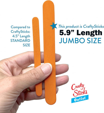 6 Inch Jumbo Craft Sticks, Yellow, 100 Pack | Jumbo wood sticks; actual size 5.9 x 0.7 in. Wider than standard popsicle sticks for crafts, classrooms and STEM projects.
