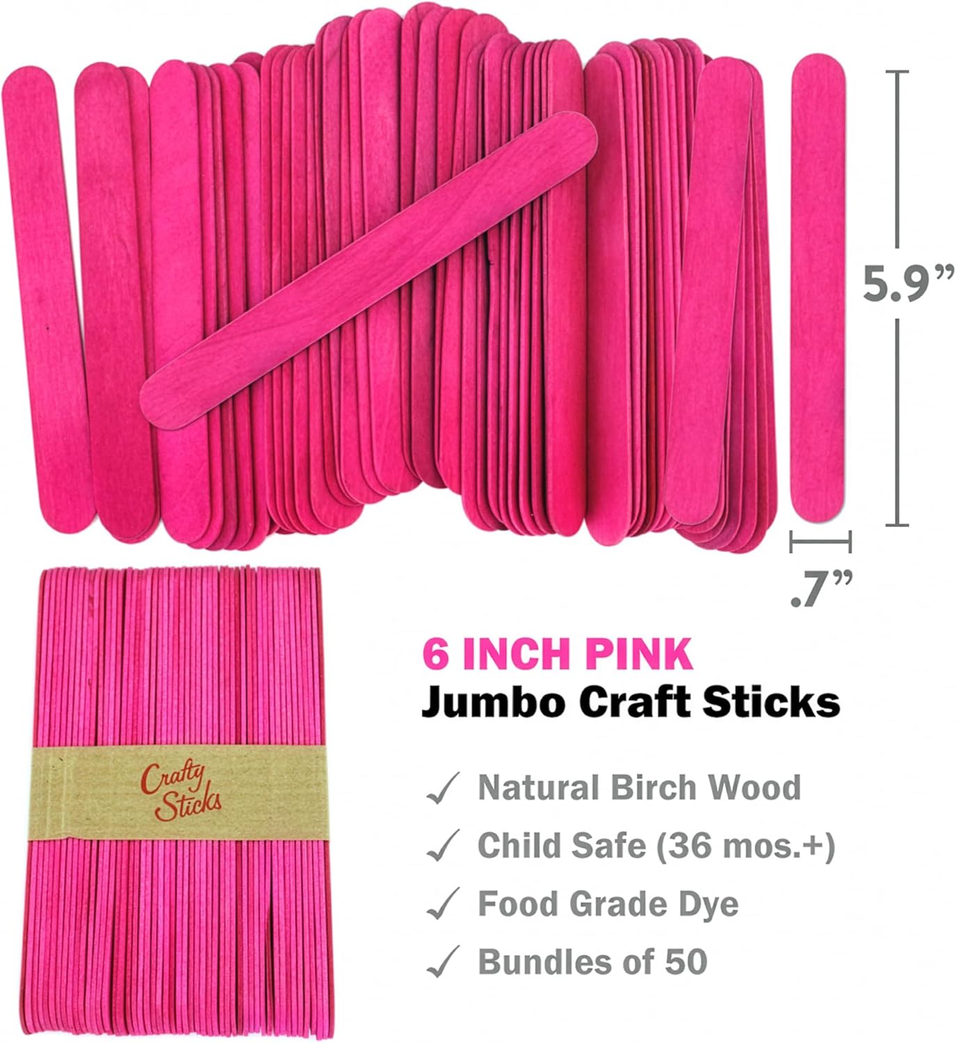 6 Inch Jumbo Craft Sticks, Yellow, 100 Pack | Jumbo wood sticks; actual size 5.9 x 0.7 in. Wider than standard popsicle sticks for crafts, classrooms and STEM projects.