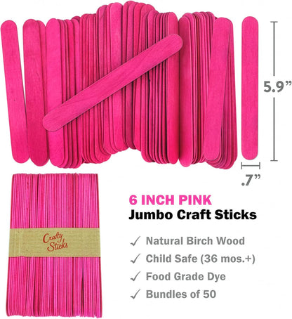 6 Inch Jumbo Craft Sticks, Yellow, 100 Pack | Jumbo wood sticks; actual size 5.9 x 0.7 in. Wider than standard popsicle sticks for crafts, classrooms and STEM projects.