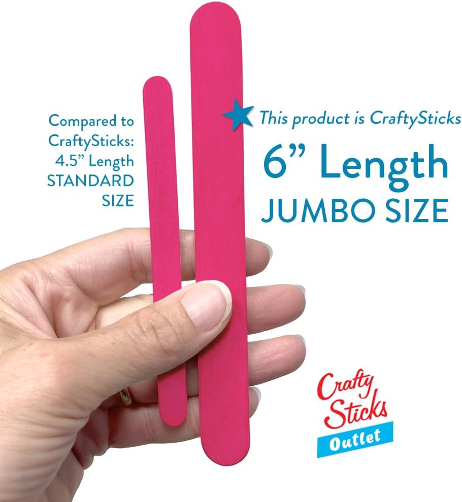 6 Inch Jumbo Craft Sticks, Yellow, 100 Pack | Jumbo wood sticks; actual size 5.9 x 0.7 in. Wider than standard popsicle sticks for crafts, classrooms and STEM projects.