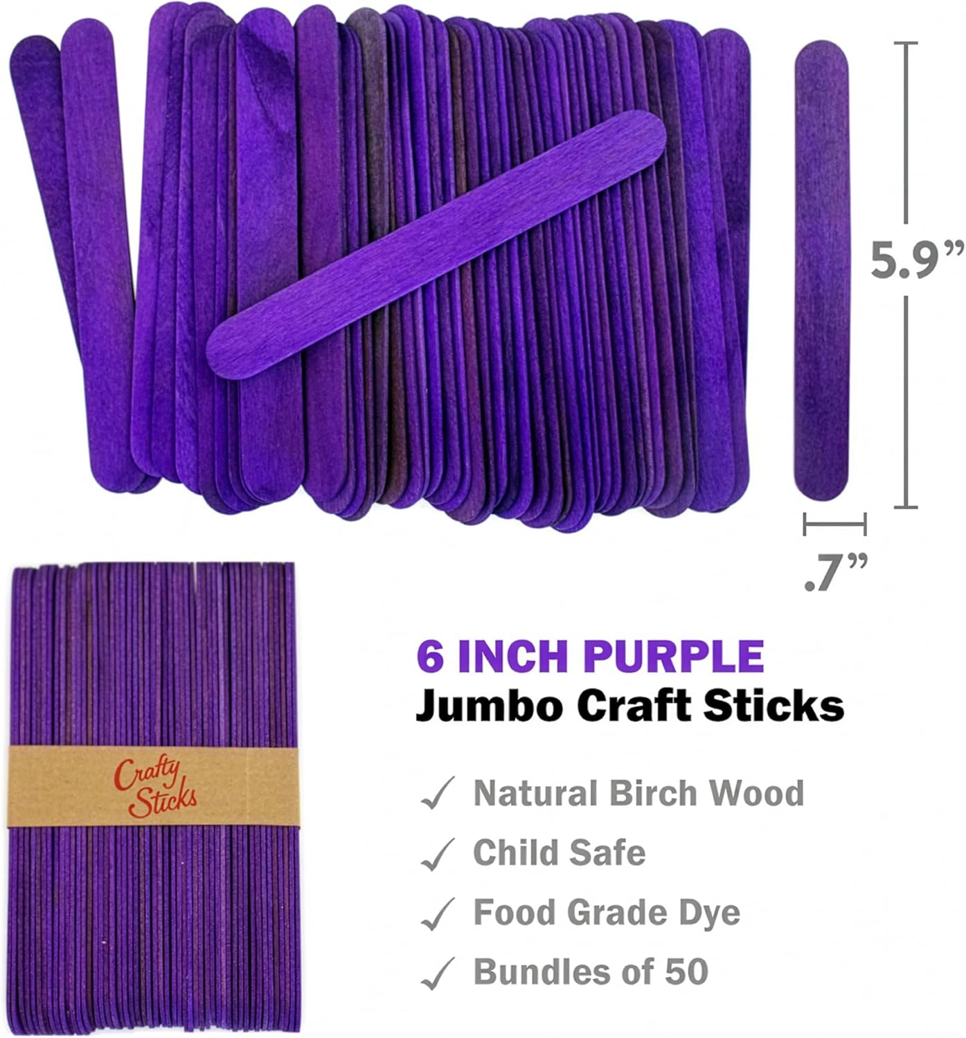 6 Inch Jumbo Craft Sticks, Yellow, 100 Pack | Jumbo wood sticks; actual size 5.9 x 0.7 in. Wider than standard popsicle sticks for crafts, classrooms and STEM projects.