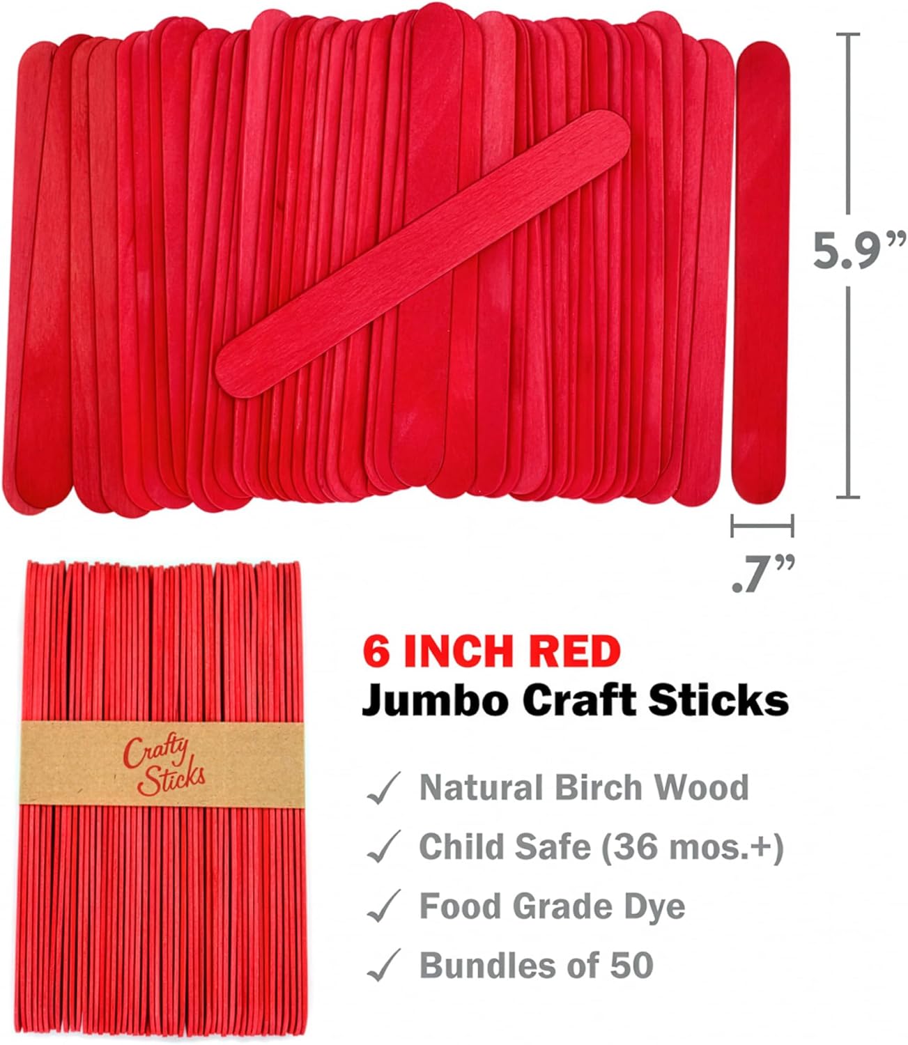 6 Inch Jumbo Craft Sticks, Yellow, 100 Pack | Jumbo wood sticks; actual size 5.9 x 0.7 in. Wider than standard popsicle sticks for crafts, classrooms and STEM projects.