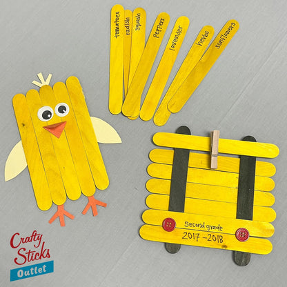 6 Inch Jumbo Craft Sticks, Yellow, 100 Pack | Jumbo wood sticks; actual size 5.9 x 0.7 in. Wider than standard popsicle sticks for crafts, classrooms and STEM projects.