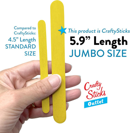 6 Inch Jumbo Craft Sticks, Yellow, 100 Pack | Jumbo wood sticks; actual size 5.9 x 0.7 in. Wider than standard popsicle sticks for crafts, classrooms and STEM projects.