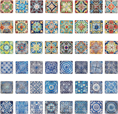 1 Inch Square Mosaic Cabochons, 25mm Flower Mosaic Tiles Yoga Pattern Printed Glass Dome Cabochons for Photo Cameo Pendant Craft Jewelry Making Supplies Craft, 48pcs