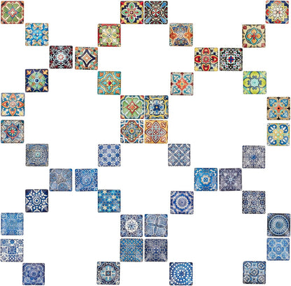 1 Inch Square Mosaic Cabochons, 25mm Flower Mosaic Tiles Yoga Pattern Printed Glass Dome Cabochons for Photo Cameo Pendant Craft Jewelry Making Supplies Craft, 48pcs