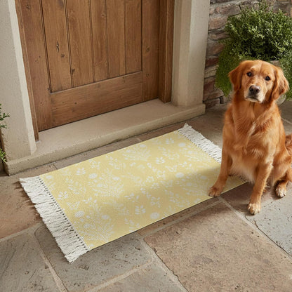 Light Yellow Botanical Bathroom Rug 2'x3', Woven Cotton Area Rug with Tassels Washable Front Door Rugs, Spring Summer Chic Wildflowers Non Slip Throw Runner Rugs Carpet for Entry Laundry Kitchen
