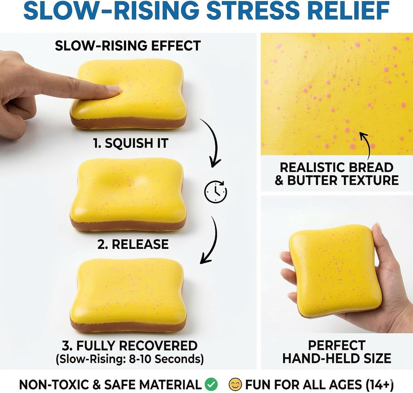 Slow Rising Squishy Butter Bread Squishy, Sensory Fidget Toys for Adults & Teens ADHD Anxiety Relief, Realistic Bread Squishies with Butter Scent, Fun Party Favors & Stocking Stuffers Gift (Yellow)
