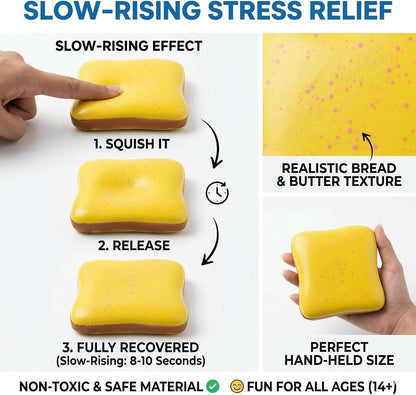 Slow Rising Squishy Butter Bread Squishy, Sensory Fidget Toys for Adults & Teens ADHD Anxiety Relief, Realistic Bread Squishies with Butter Scent, Fun Party Favors & Stocking Stuffers Gift (Yellow)