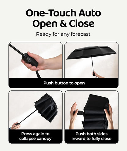 Windproof Travel Umbrella - Compact & Withstands Winds up to 100MPH, Strongest Premium Auto Folding Umbrella for Rain and Sun - Durable, Light & Portable for Women & Men, Fits Backpack & Cars