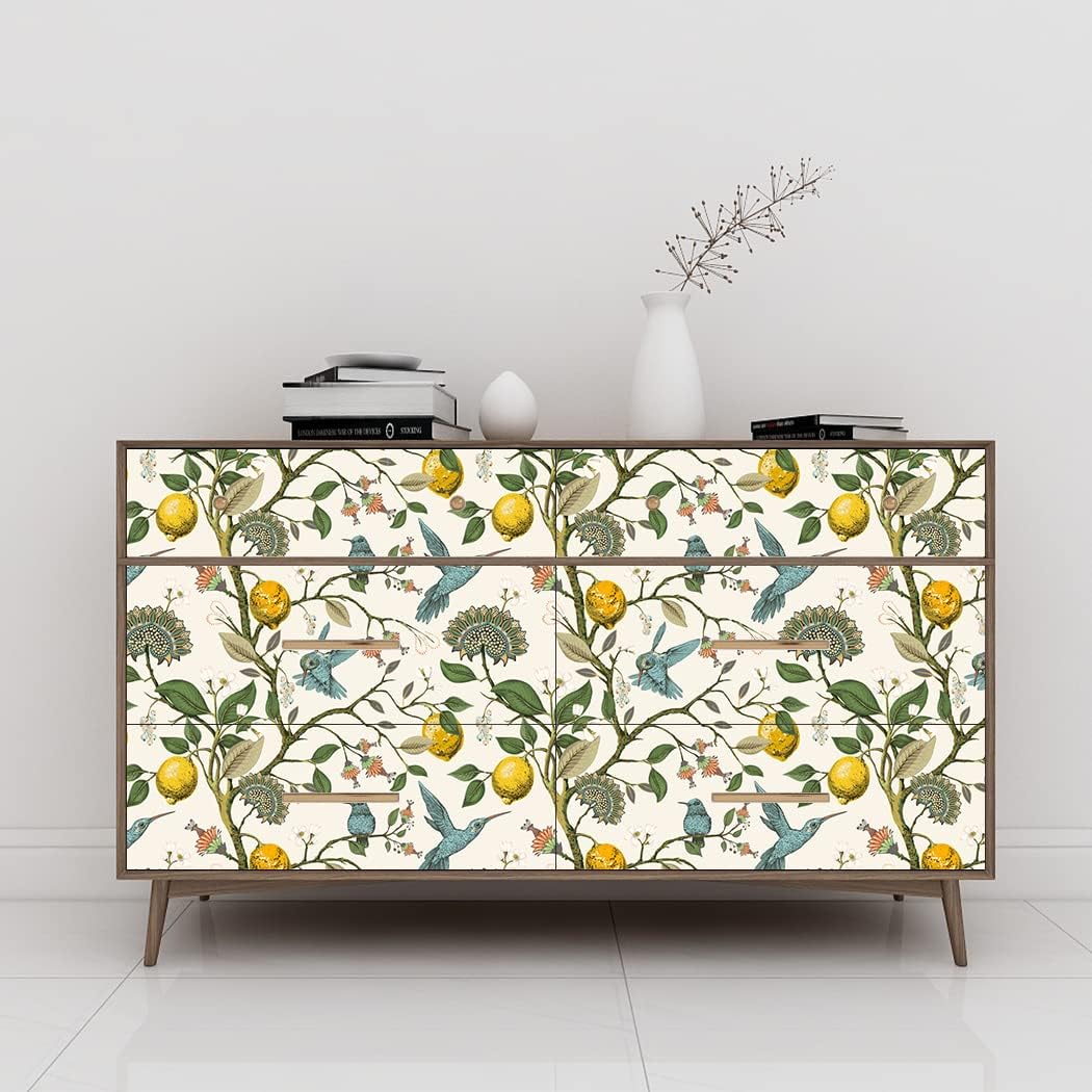 Blue Bird Wallpaper Fresh Lemon Tree Peel and Stick Wallpaper | Vintage Botanical Bird Fruit Self Adhesive Wall Paper Removable Waterproof Prepasted Contact Paper Wall Mural 17.7in x 9.8ft