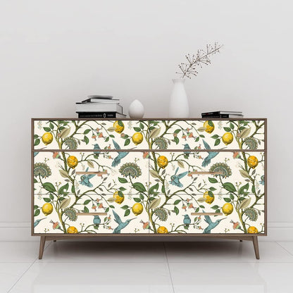 Blue Bird Wallpaper Fresh Lemon Tree Peel and Stick Wallpaper | Vintage Botanical Bird Fruit Self Adhesive Wall Paper Removable Waterproof Prepasted Contact Paper Wall Mural 17.7in x 9.8ft