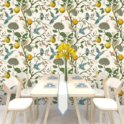 Blue Bird Wallpaper Fresh Lemon Tree Peel and Stick Wallpaper | Vintage Botanical Bird Fruit Self Adhesive Wall Paper Removable Waterproof Prepasted Contact Paper Wall Mural 17.7in x 9.8ft