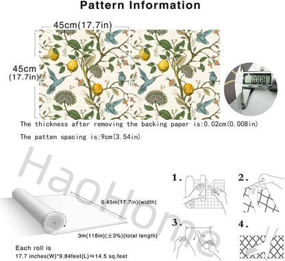 Blue Bird Wallpaper Fresh Lemon Tree Peel and Stick Wallpaper | Vintage Botanical Bird Fruit Self Adhesive Wall Paper Removable Waterproof Prepasted Contact Paper Wall Mural 17.7in x 9.8ft