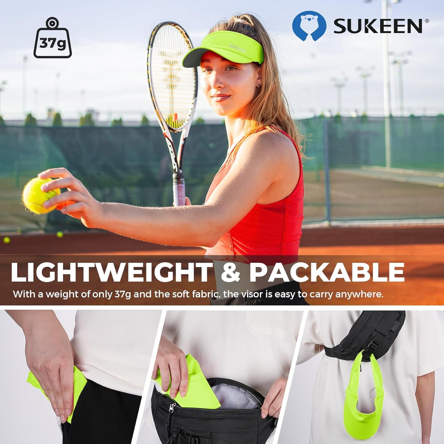 Lightweight Sports Sun Visor Hat for Men Women | Packable, breathable, quick-dry, UPF50+ cooling visor hat, stretch fit, for running, tennis, golf, pickleball, softball