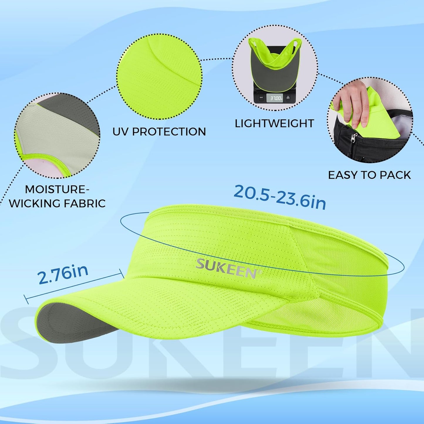 Lightweight Sports Sun Visor Hat for Men Women | Packable, breathable, quick-dry, UPF50+ cooling visor hat, stretch fit, for running, tennis, golf, pickleball, softball