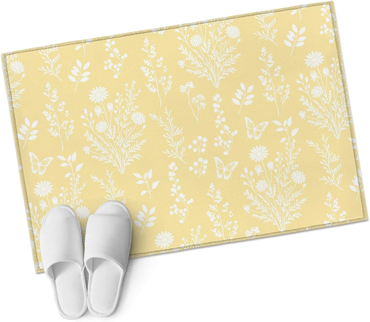 2x3 Area Rugs for Entryway, Light Yellow Botanical Washable Rug Rectangular Indoor Carpet Non-Slip, Spring Summer Chic Wildflowers Low Pile Bathroom Rug Kitchen Runner Rugs for Bedroom