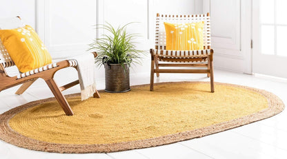 Indian Handmade Braided Inner Yellow Natural Jute Area Rug, Jute Rug, Living Room, Bedroom, Doormat Rug Size - 2.3 x 4 Feet Oval (69 cm x 120 cm)