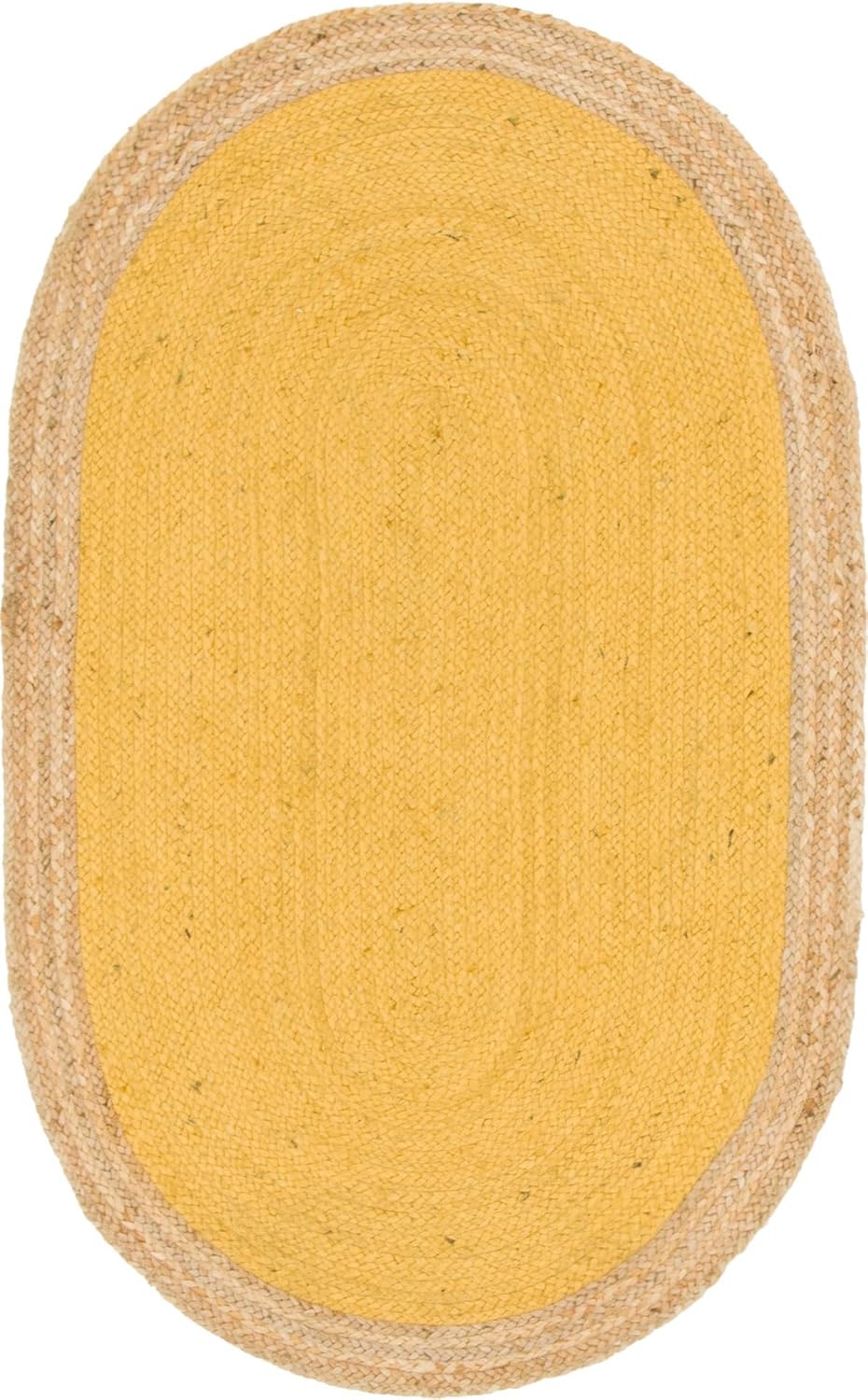 Indian Handmade Braided Inner Yellow Natural Jute Area Rug, Jute Rug, Living Room, Bedroom, Doormat Rug Size - 2.3 x 4 Feet Oval (69 cm x 120 cm)