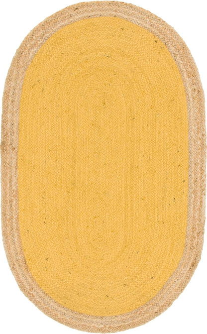 Indian Handmade Braided Inner Yellow Natural Jute Area Rug, Jute Rug, Living Room, Bedroom, Doormat Rug Size - 2.3 x 4 Feet Oval (69 cm x 120 cm)