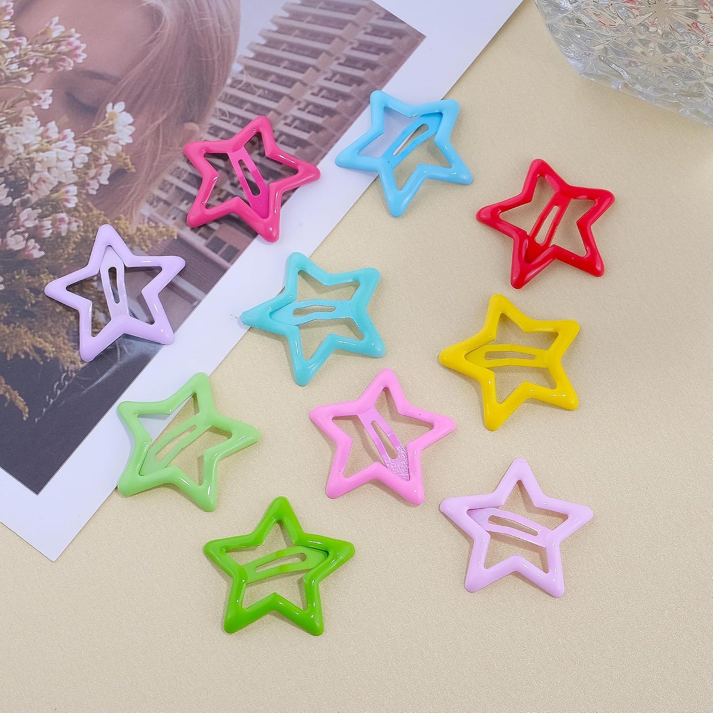 Star Hair Clips Multicolor 2000s Y2K Hair Accessories-100PCS 1.18" | Snap Hair Barrettes Non Slip Star Metal Hair Clips for Girls Women
