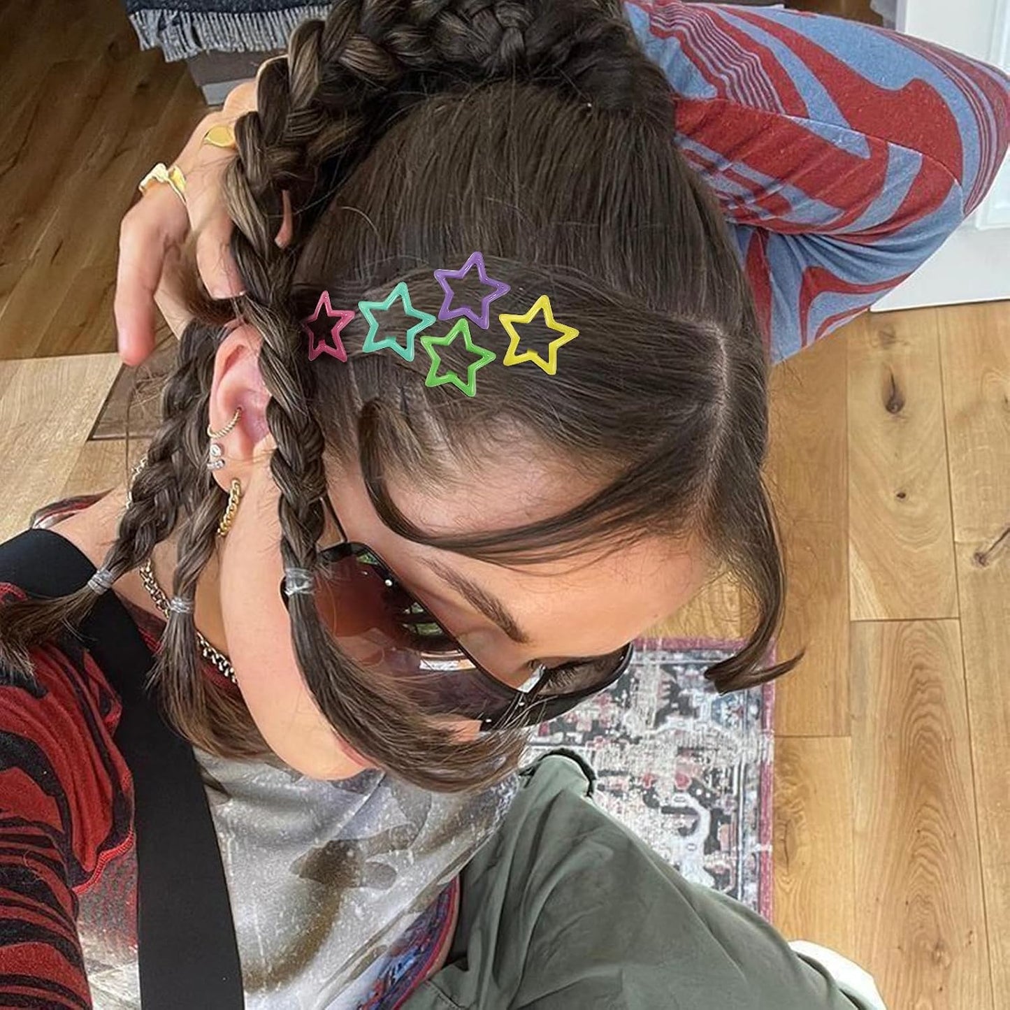Star Hair Clips Multicolor 2000s Y2K Hair Accessories-100PCS 1.18" | Snap Hair Barrettes Non Slip Star Metal Hair Clips for Girls Women