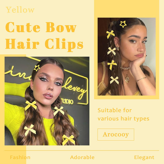 24PCS Yellow Bow Hair Clip 3 Styles Ribbon Hair Barrettes Metal Snap Star Hair Clips Y2k Plaid Bowknot Hair Accessories for Women