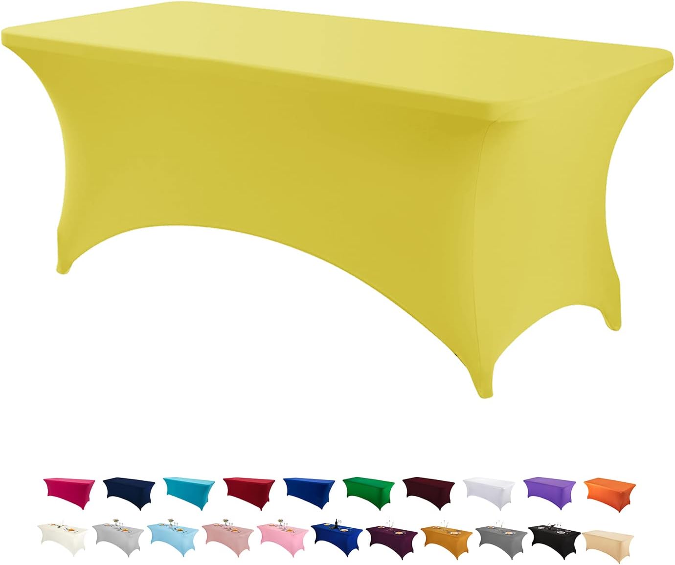 6FT Spandex Table Cover Rectangular Stretch Spandex Tablecloth (Yellow,6FT)