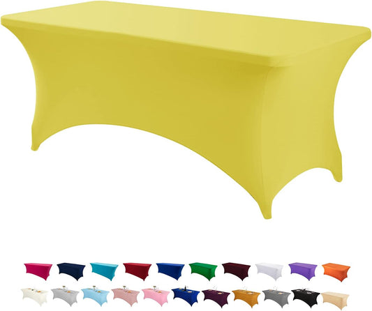 6FT Spandex Table Cover Rectangular Stretch Spandex Tablecloth (Yellow,6FT)