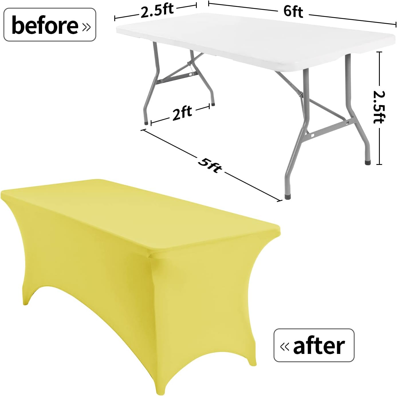 6FT Spandex Table Cover Rectangular Stretch Spandex Tablecloth (Yellow,6FT)