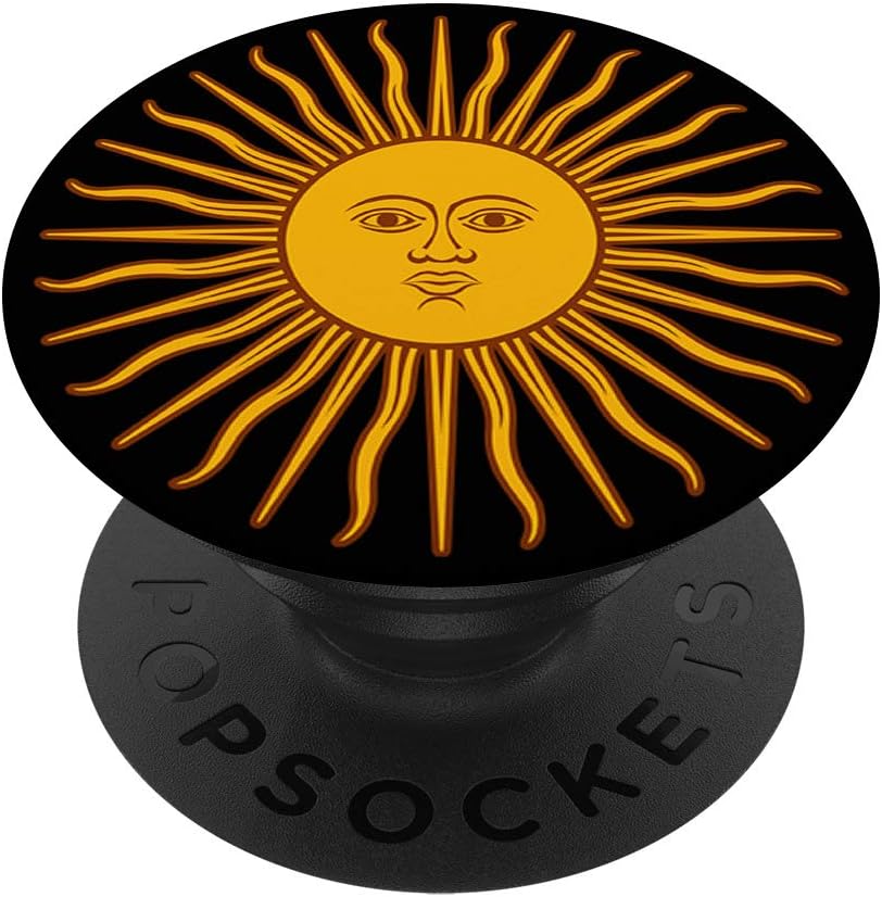 Yellow shining bright Sun with face pattern PopSockets PopGrip: Swappable Grip for Phones & Tablets