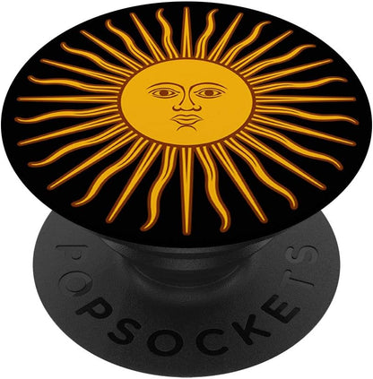 Yellow shining bright Sun with face pattern PopSockets PopGrip: Swappable Grip for Phones & Tablets