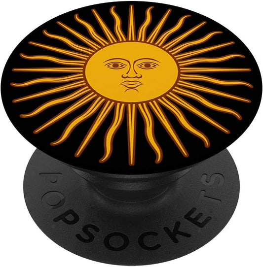 Yellow shining bright Sun with face pattern PopSockets PopGrip: Swappable Grip for Phones & Tablets