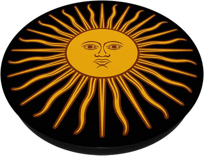 Yellow shining bright Sun with face pattern PopSockets PopGrip: Swappable Grip for Phones & Tablets