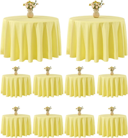 Tablecloth 10 Pack 120inch Round Table Cloth Polyester, Stain Wrinkle Resistant Polyester Dining Table Cover for Kitchen Dinning Party Wedding Round Tabletop Buffet Decoration(Yellow)