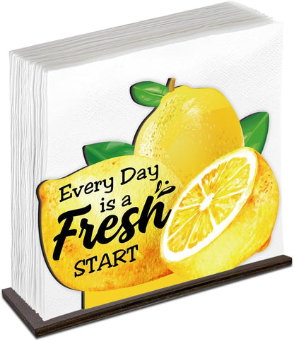 Lemon Wooden Napkin Holder, Every Day Fresh Start Yellow Lemon Tissue Dispenser, Farmhouse Summer Lemons Decor for Kitchen Dining Room Table Coffee Station Home