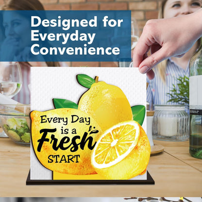 Lemon Wooden Napkin Holder, Every Day Fresh Start Yellow Lemon Tissue Dispenser, Farmhouse Summer Lemons Decor for Kitchen Dining Room Table Coffee Station Home