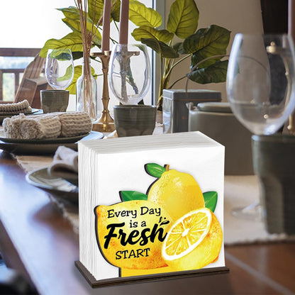 Lemon Wooden Napkin Holder, Every Day Fresh Start Yellow Lemon Tissue Dispenser, Farmhouse Summer Lemons Decor for Kitchen Dining Room Table Coffee Station Home