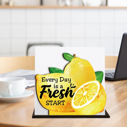 Lemon Wooden Napkin Holder, Every Day Fresh Start Yellow Lemon Tissue Dispenser, Farmhouse Summer Lemons Decor for Kitchen Dining Room Table Coffee Station Home