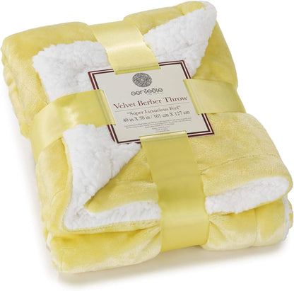 Sherpa Throw Blanket Super Soft Reversible Ultra Luxurious Plush Blanket, 40 x 50 inches, Yellow/White