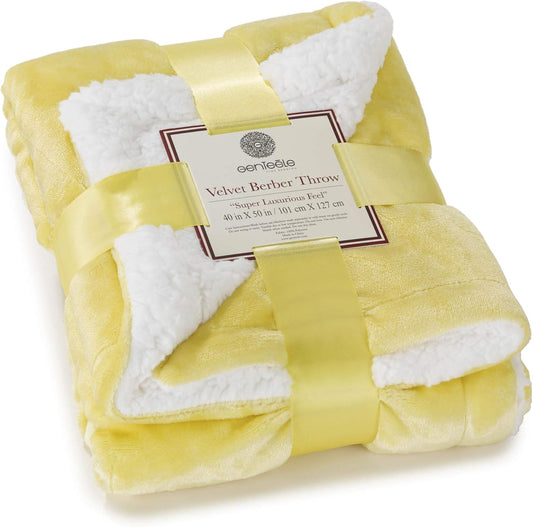 Sherpa Throw Blanket Super Soft Reversible Ultra Luxurious Plush Blanket, 40 x 50 inches, Yellow/White
