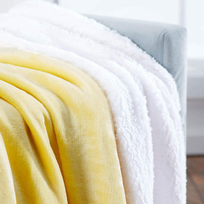 Sherpa Throw Blanket Super Soft Reversible Ultra Luxurious Plush Blanket, 40 x 50 inches, Yellow/White