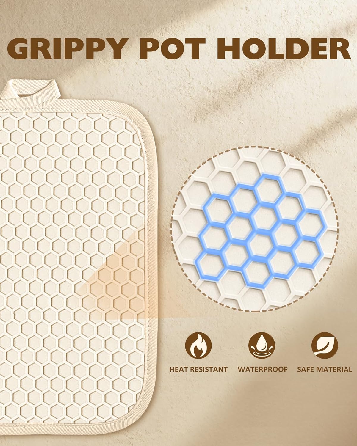 Silcone Lemon Pot Holders for Kitchen - 100% Cotton Beige Cute Oven Potholders with Pockets, Heat Resistant Square Thick Hot Pads, House New Home Baking Baker Gifts,2pack