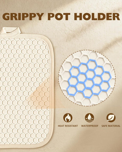 Silcone Lemon Pot Holders for Kitchen - 100% Cotton Beige Cute Oven Potholders with Pockets, Heat Resistant Square Thick Hot Pads, House New Home Baking Baker Gifts,2pack