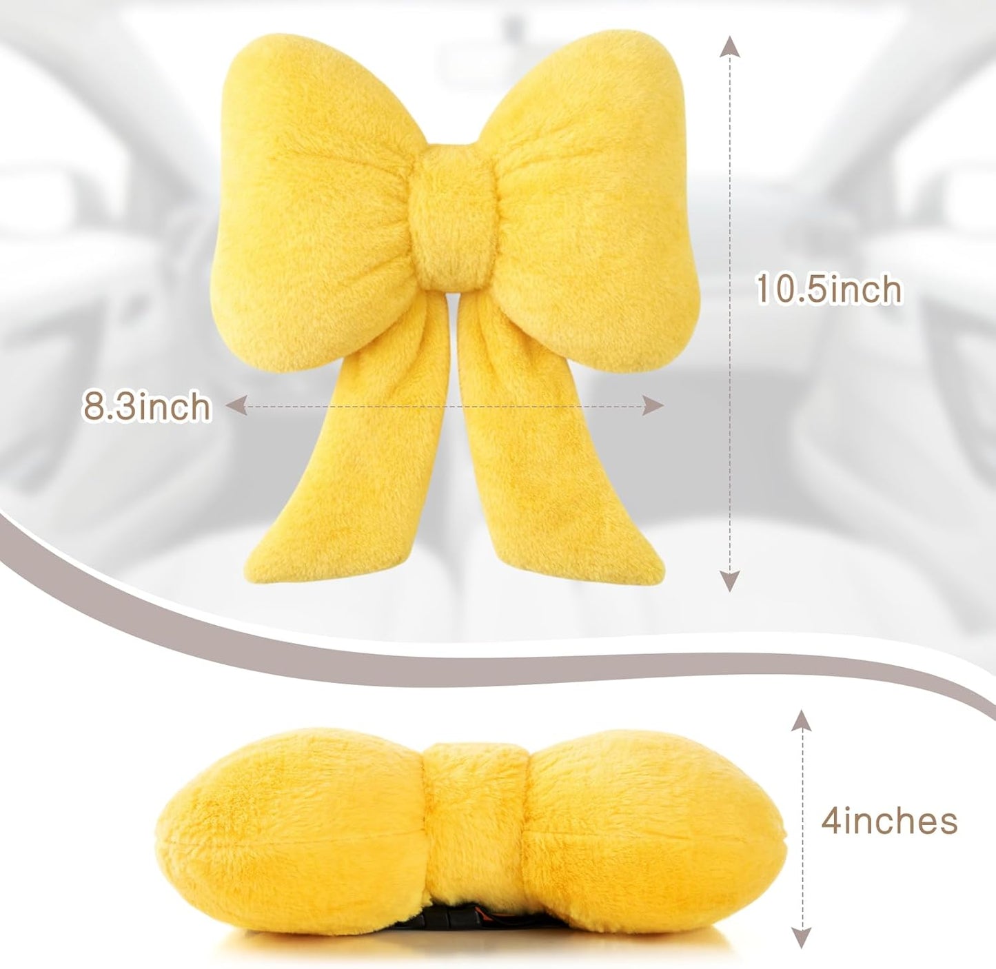 2 Pcs Car Neck Pillow Plush Butterfly Bow Car Headrest Pillow Comfortable Seat Neck Support Cute Head Rest Accessories for Driving Travel Driver Chair Girl Interior Decor(Lemon Yellow,Solid)
