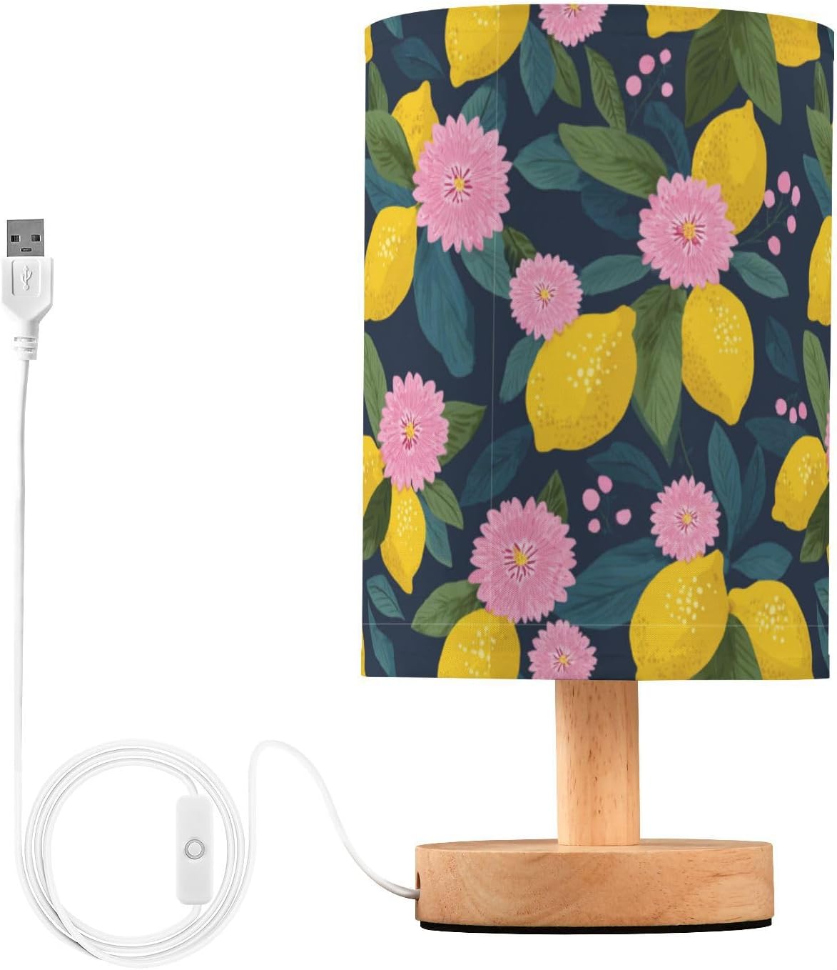 Bedside Table Lamp Lemon Yellow Citrus Fruits (14) Kids Nightstand Lamp Night Light Fabric Shade for Bedroom Living Room Home Office